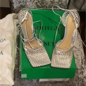 Bottega Veneta Stretch Lace-Up Sandal - metallic color